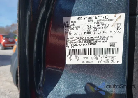 2012 Ford Escape Xlt z USA, uszkodzony, nr VIN 1FMCU0D76CKB52703